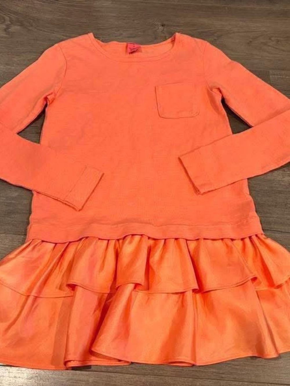 Crewcuts Orange Ruffle Hem Long Sleeve Dress